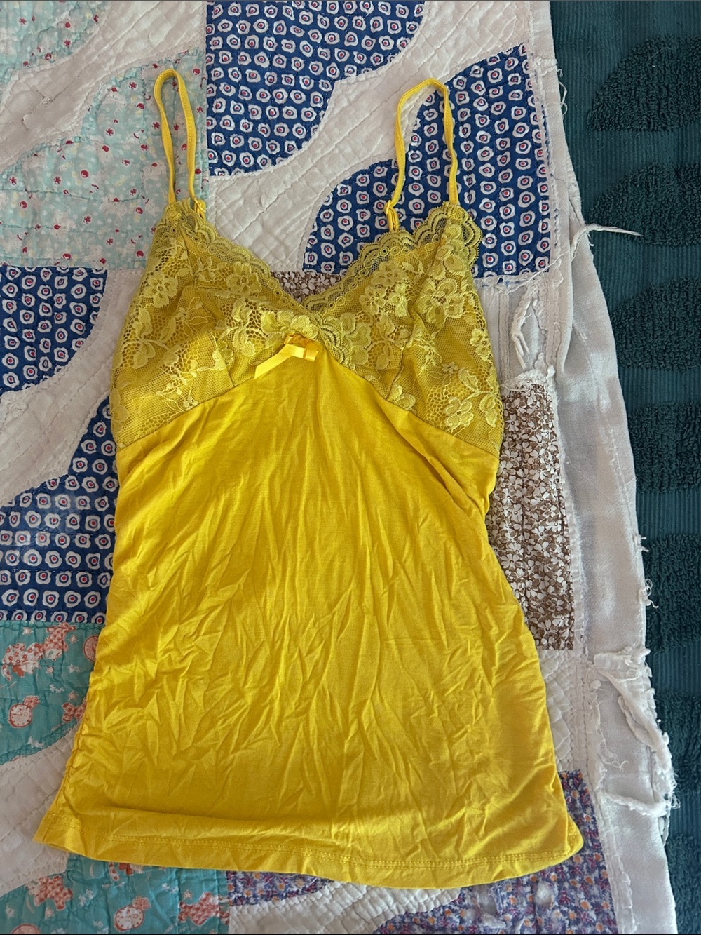 Yellow Lace Trim Camisole Tank Top